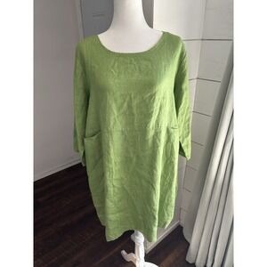 Guiseppa Collection Dress Womens 2 Green Tunic Linen Lagenlook Italy Beach‎